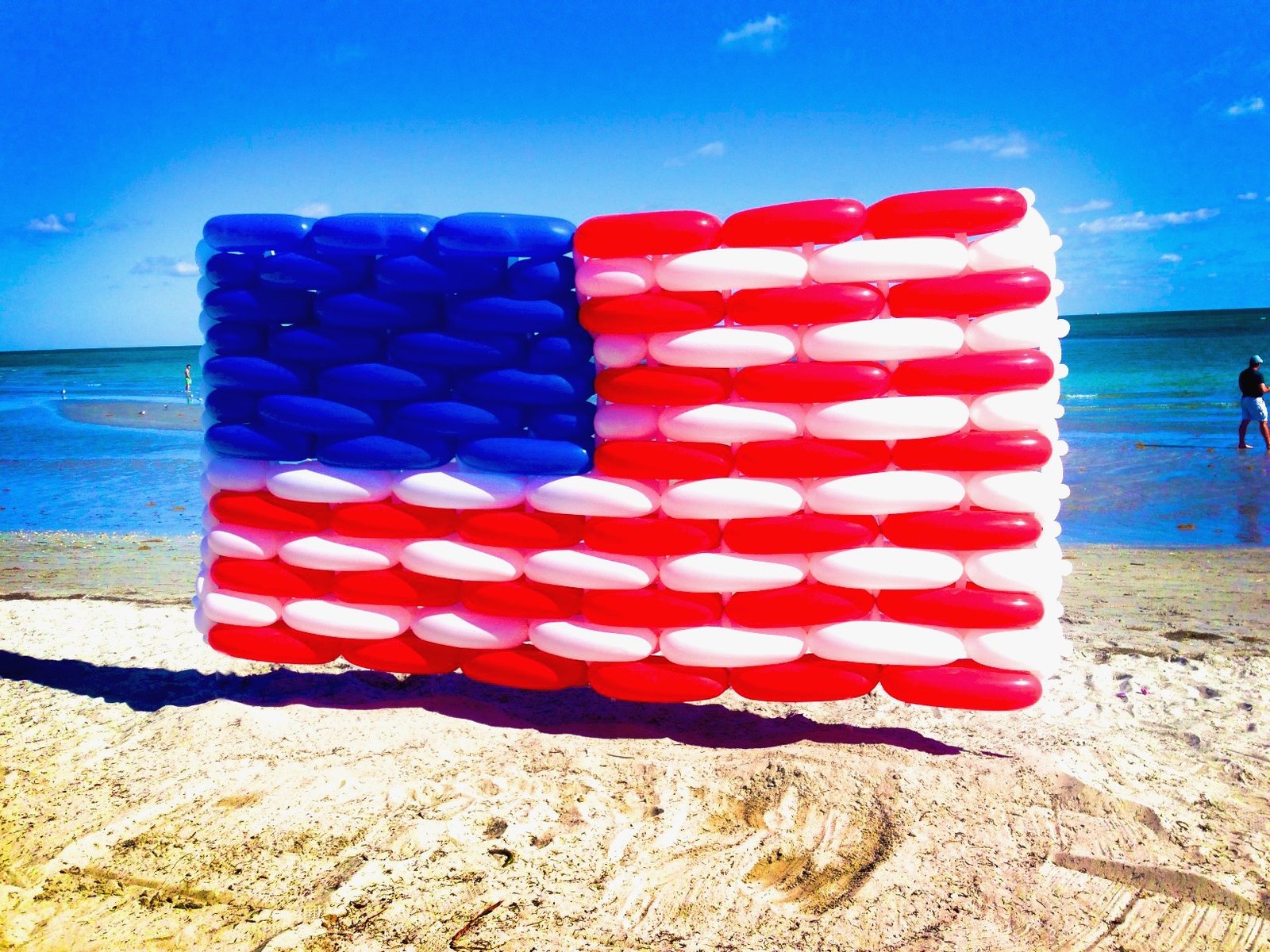 American flag themed balloon installation