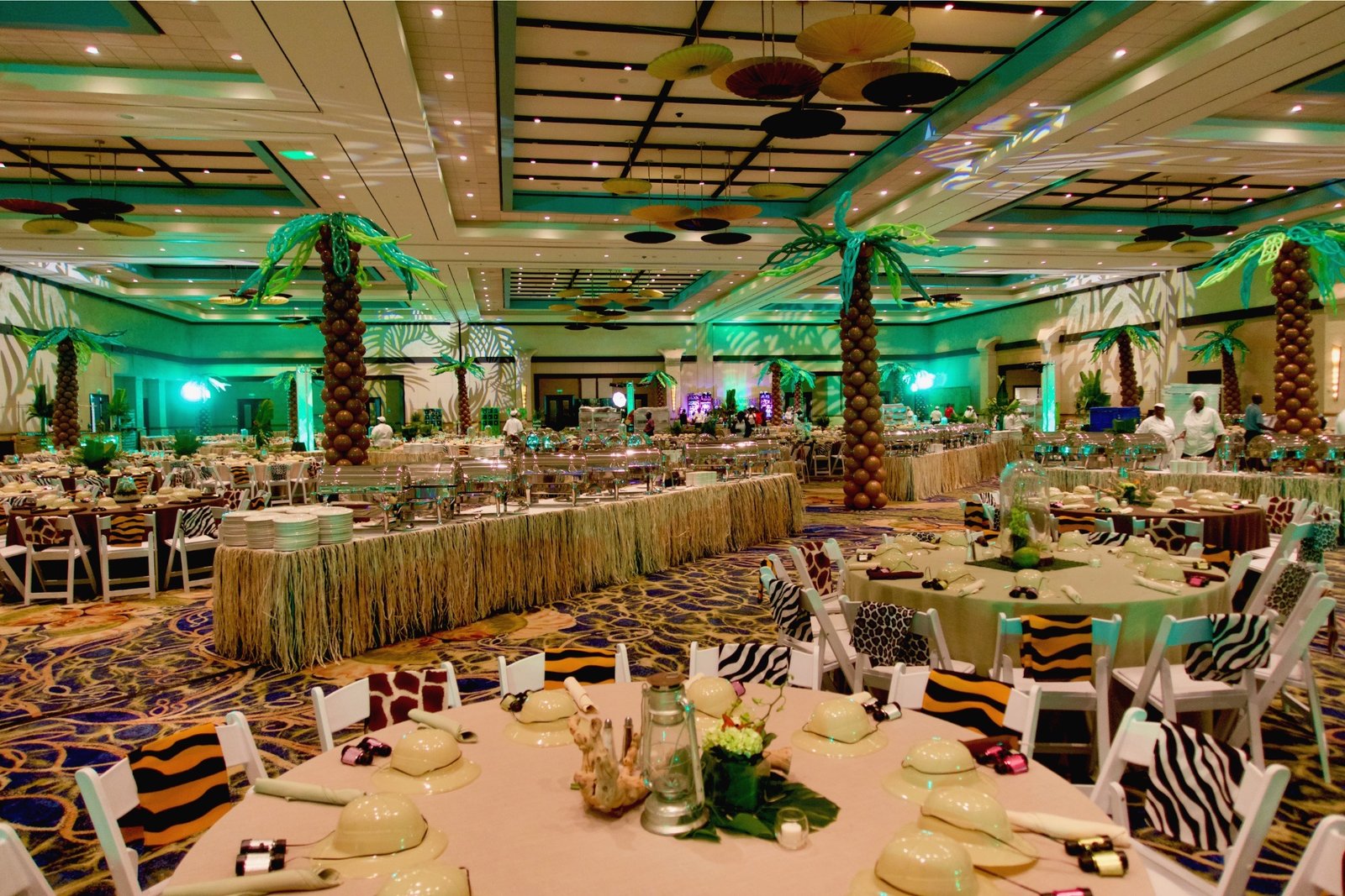 Balloon arches and ceiling installations at Florida event