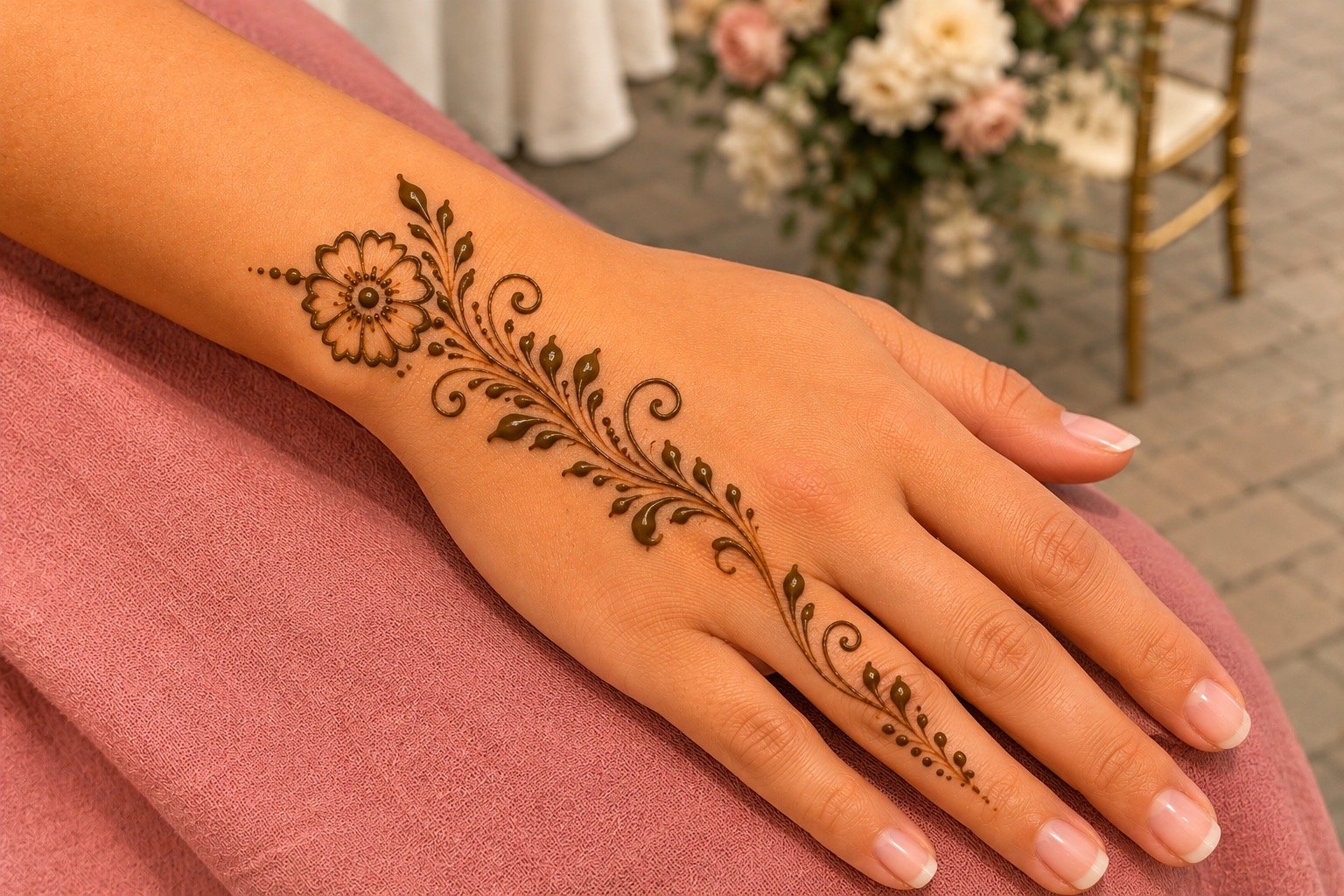 Elegant natural henna tattoo design on hand for Florida events